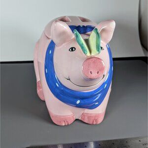 Vintage Pig Cookie Jar Canister Coco Dowley Butterfly Farm Pink